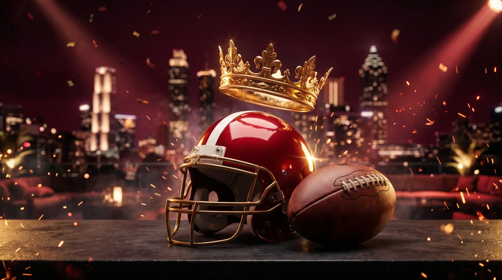 Golden crown above a red football helmet